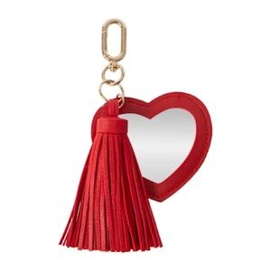 Red Heart Mirror Heart Tassel Bag Charm Keychain Clip Ring